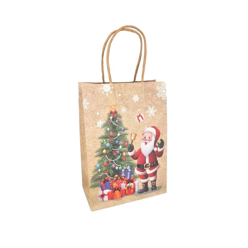 12 Sacs kraft motif père noël et sapin sur fond kraft - 18.5x9.5x25.5cm
