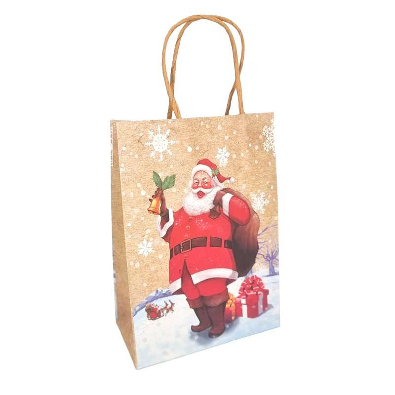 12 grands sacs kraft de noël motif Père noël - 31.5x11.5x42cm