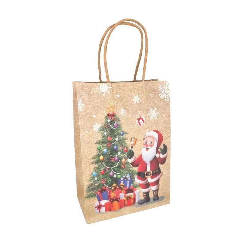Lot de 12 sacs kraft motif père noël et sapin - 25.5x12.5x33cm