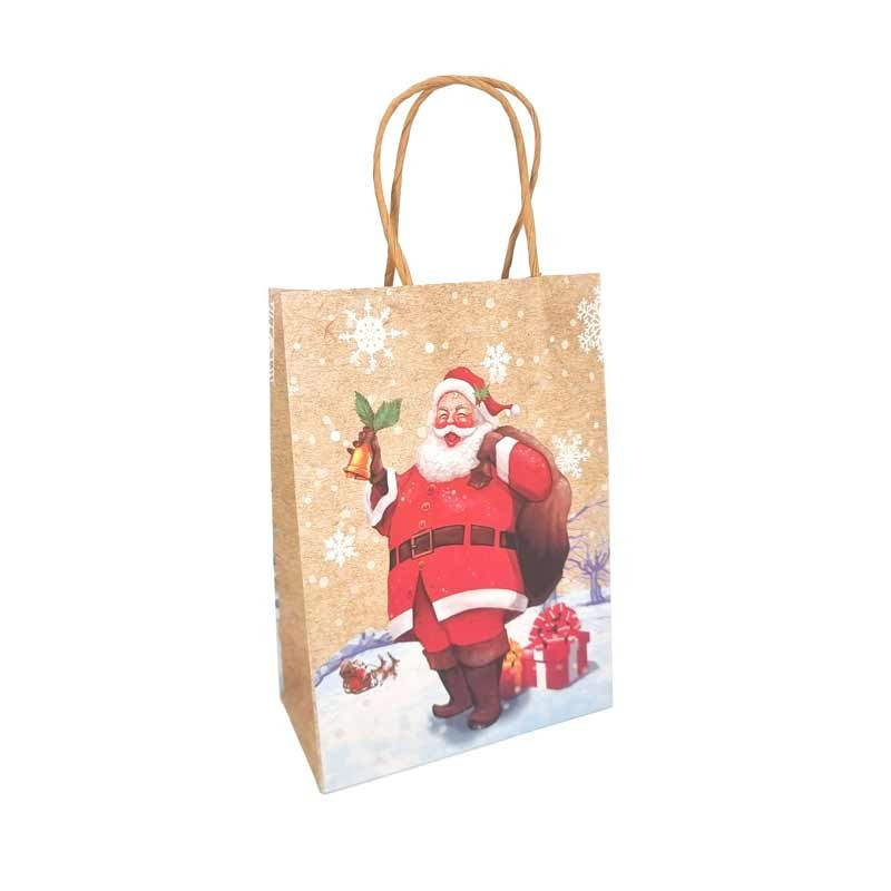 Lot de 12 sacs kraft motif père noël - 25.5x12.5x33cm