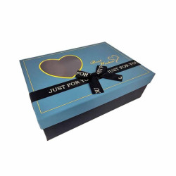 Boîte à fenêtre en forme de cœur avec couvercle 26x19x8cm - Bleu canard