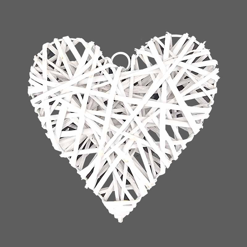 Décoration à suspendre en forme de cœur en osier 20x20cm - blanc