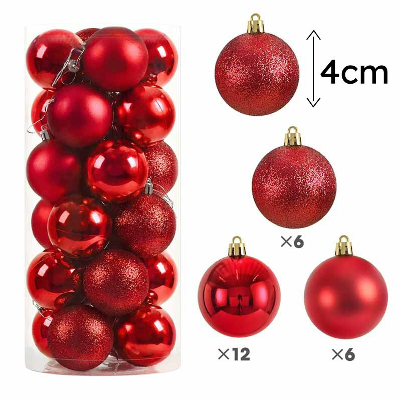 Pack de 24 petites boules de noël 4cm - rouge