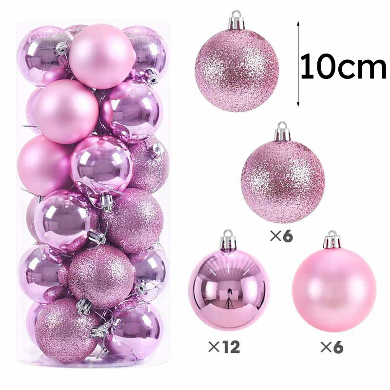 Ensemble de 24 grandes boules de noël 10cm - rose