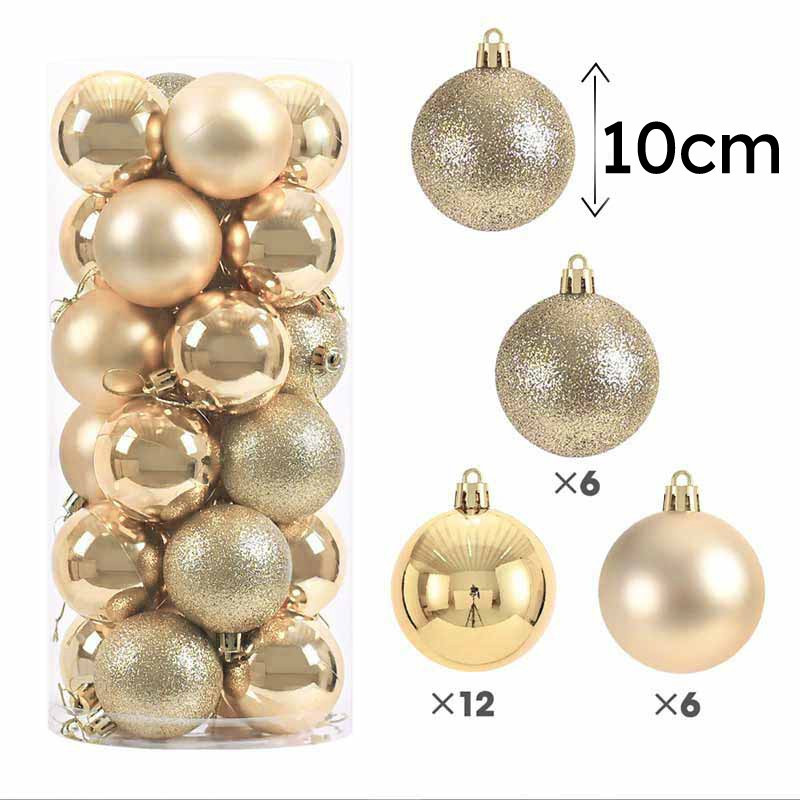 Ensemble de 24 grandes boules de noël 10cm - champagne
