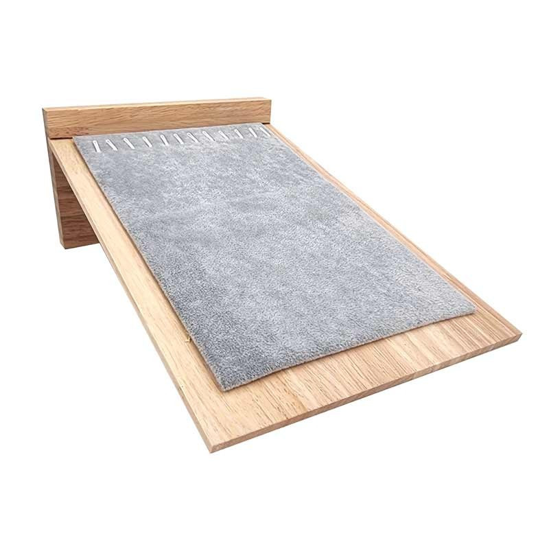Présentoir 2 positions pour colliers en bois et velours gris