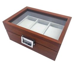 Boîte de rangement vitrée pour 3 montres aspect bois