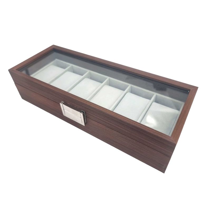 Boîte de présentation vitrée pour 6 montres aspect bois clair