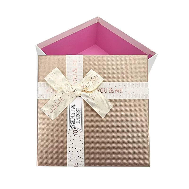 Boîte cadeaux carrée bicolore couvercle irisé doré en carton