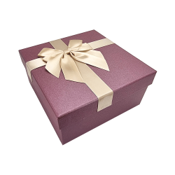 Grande boîte cadeaux nœud satin doré 19x19x9.5cm - Prune