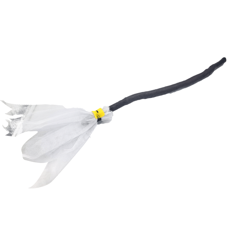 Balai de sorcière d'Halloween en tulle blanc