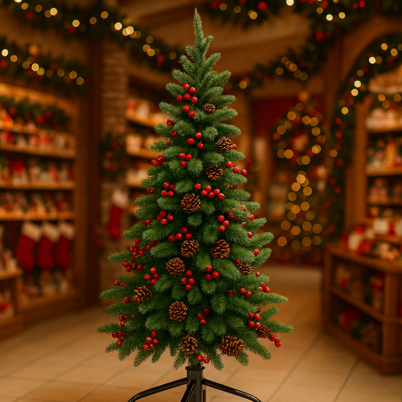 Sapin de Noël artificiel garni de pomme de pin et de baies rouges