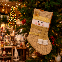Chaussette décorative dorée Bonhomme de neige