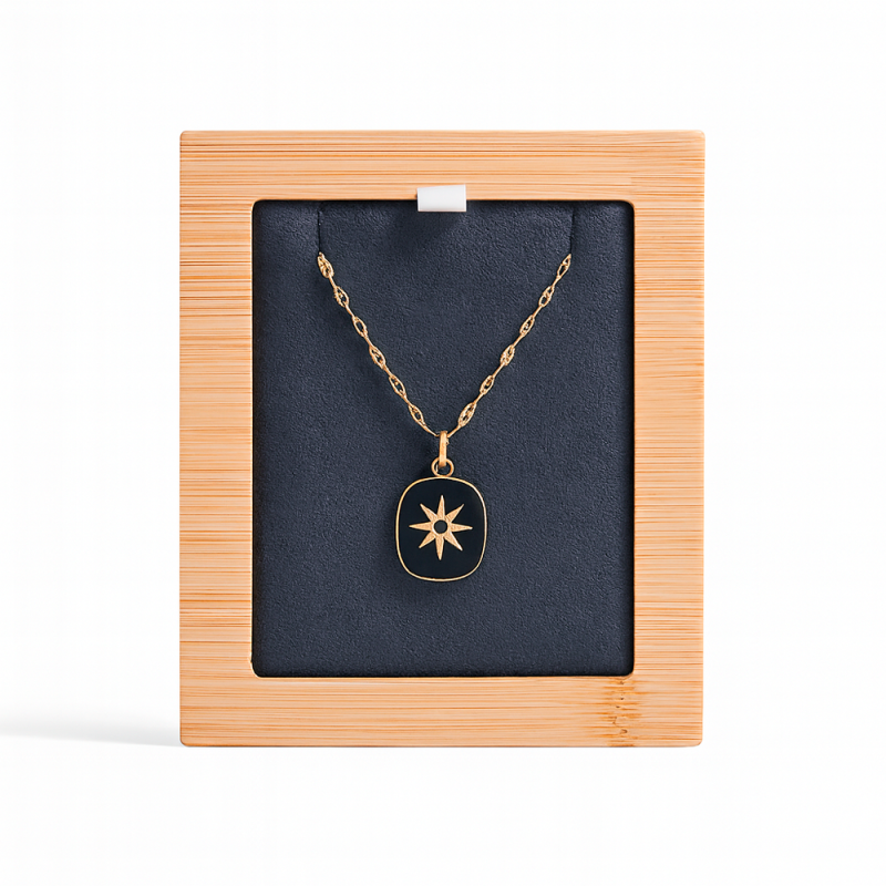 Mini plateau en bois pour collier individuel en suédine grise