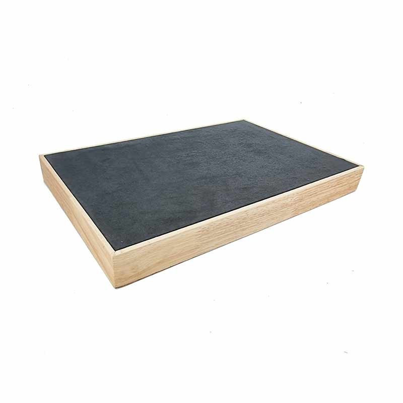 Plateau nu de présentation vitrine en bois et en suédine gris anthracite