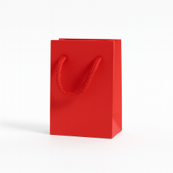 Mini sac cadeaux en papier pelliculé rouge 6x5x9cm - vendu par 12