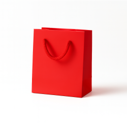 Petit sac cadeaux en papier pelliculé rouge 10x6x11cm - vendu par 12