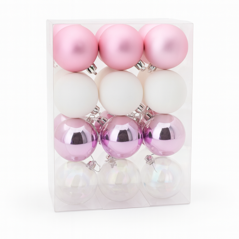 Pack de boules de noël 6cm - rose poudré et blanc