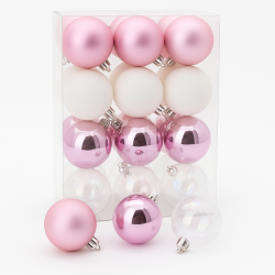 Pack de boules de noël 6cm - rose poudré et blanc
