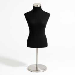 Buste femme en tissu noir et pied en métal