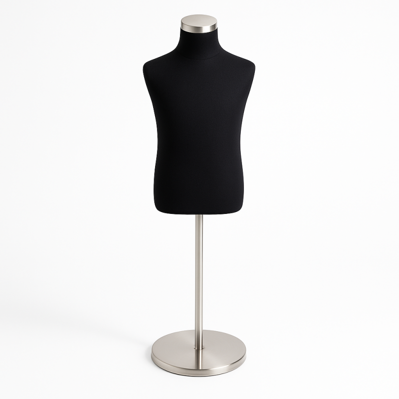 Mannequin Enfant Réglable En Hauteur – Buste En Lin Avec Trépied Métal, Pour Vitrine Ou Atelier