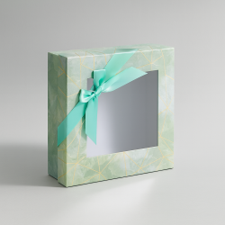 Grande boîte cadeaux carrée à fenêtre vert amande marbré 23x23x9cm