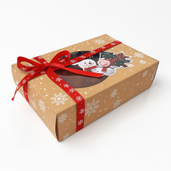 12 boîtes cadeaux à fenêtre motif bonhomme de neige et sapin 18x12x5 cm