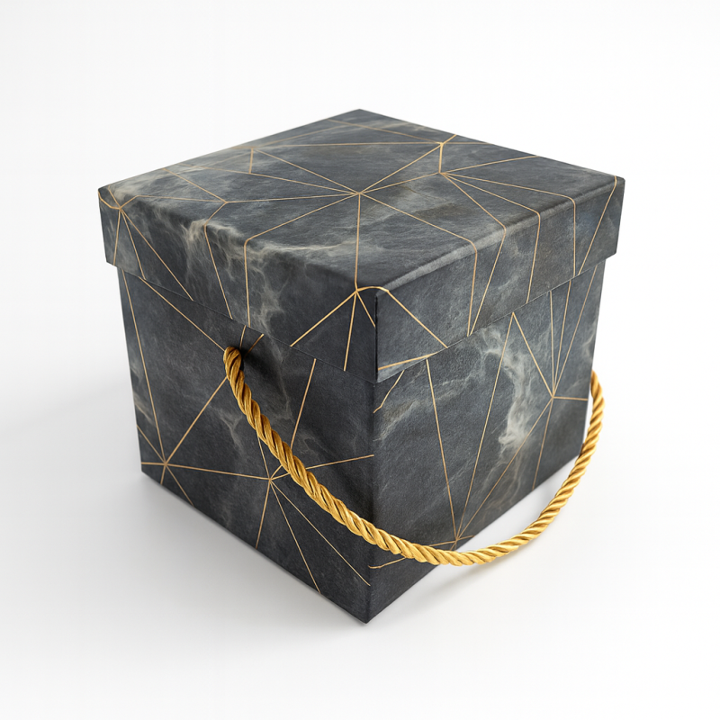 Boîte cadeaux carrée gris orage marbré 12x12x10cm