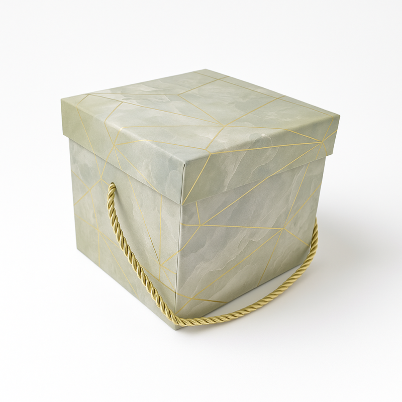 Boîte cadeaux carrée vert amande marbré 12x12x10cm