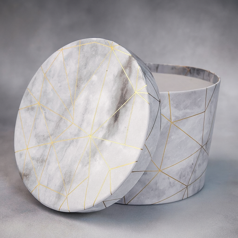 Petite boîte cadeaux ronde gris clair marbré, petite boîte ronde vide