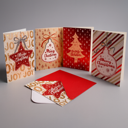 Ensemble de 12 cartes de Noël relief (4 motifs) + 12 enveloppes
