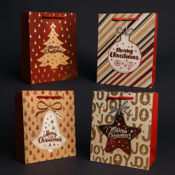 Ensemble de 12 sacs de Noël rouge et blanc - 26x10x32cm