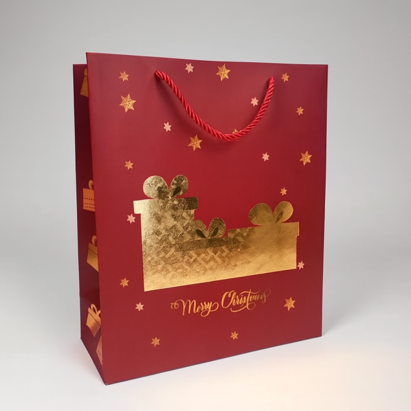 12 sacs cadeaux de Noël rouge motif cadeaux - 18x10x23cm