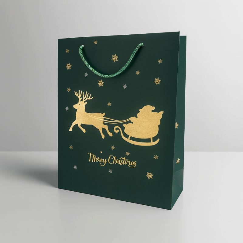 12 sacs de Noël vert motifs traineau de Noël - 26x12x32cm