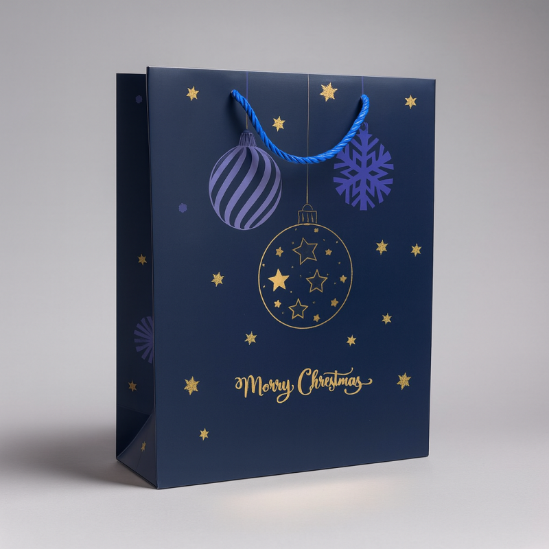 12 grands sacs de Noël bleu motif boules de Noël - 31x12x42cm