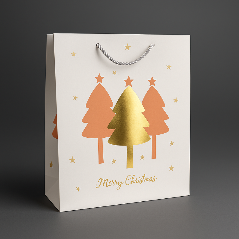 12 sacs de Noël blanc motifs de sapins de Noël - 26x12x32cm