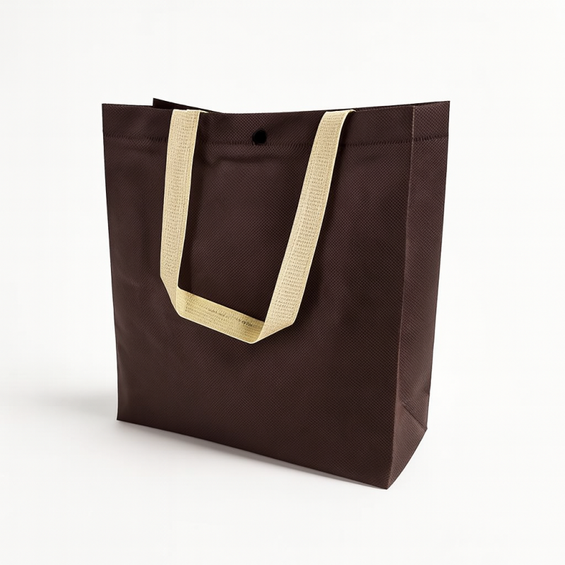 12 sacs cabas en TNT à poignées anses 32.5x33.5x10cm - Marron chocolat