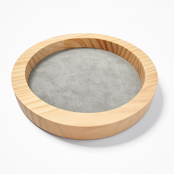 Petit plateau réversible en bois naturel de pin et velours gris