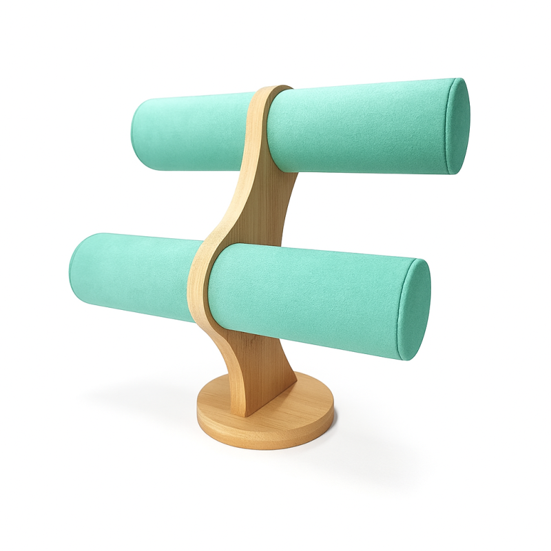 Porte-bracelets "2 Niveaux" Riviera – Structure Bois de bambou et Suédine vert lagon
