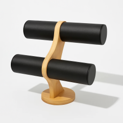 Porte bracelets à 2 niveaux en bois et simili cuir noir