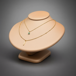 Petit buste bijoux rond en simili cuir champagne - 14cm