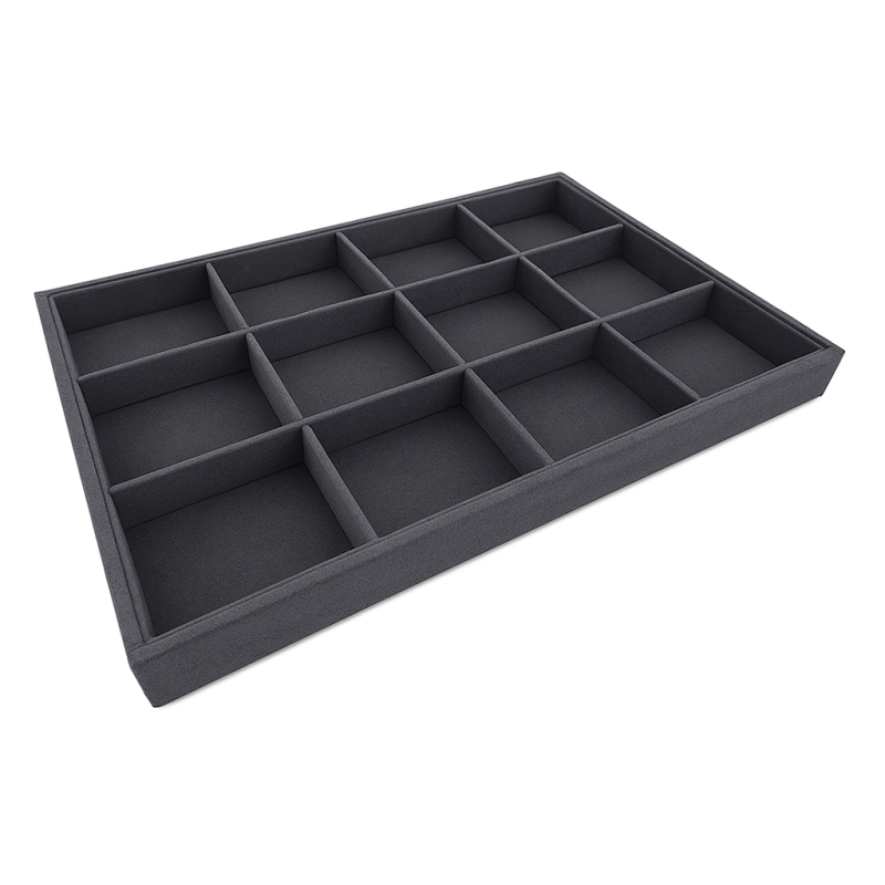 Lot de 5 plateaux à cases en suédine gris anthracite