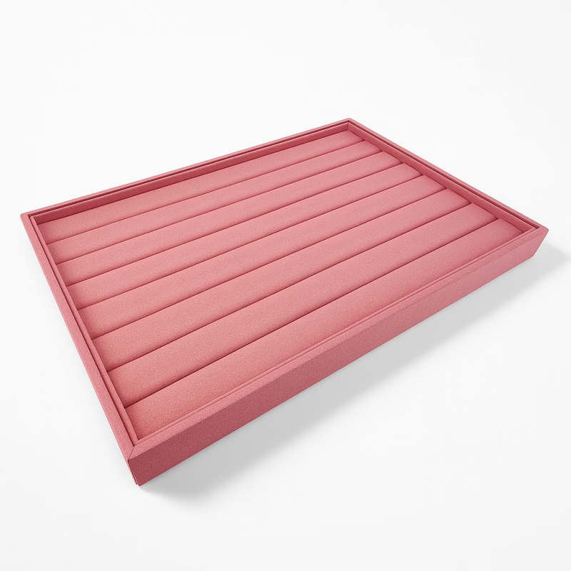Lot de 5 plateaux pour bagues en suédine rose