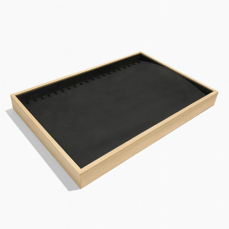 Lot de 5 plateaux pour chaînes et colliers en bois et suédine gris anthracite