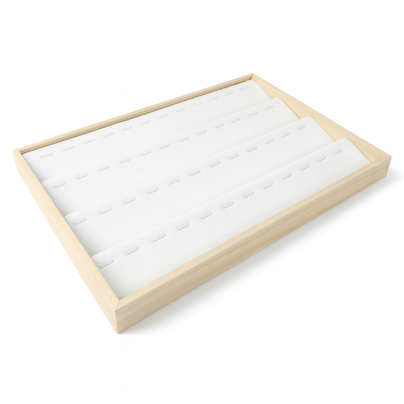 Lot de 5 plateaux de présentation pour pendentifs en bois et simili cuir blanc