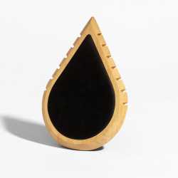 Grand présentoir colliers en bois et simili cuir noir en forme de goutte d'eau