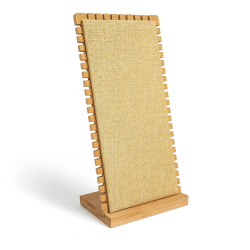 Grand présentoir vertical pour chaînes en bois et toile de jute