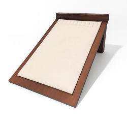 Présentoir 2 positions pour colliers en bois foncé et suédine beige lin