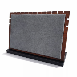 Porte colliers en bois foncé et suédine gris anthracite