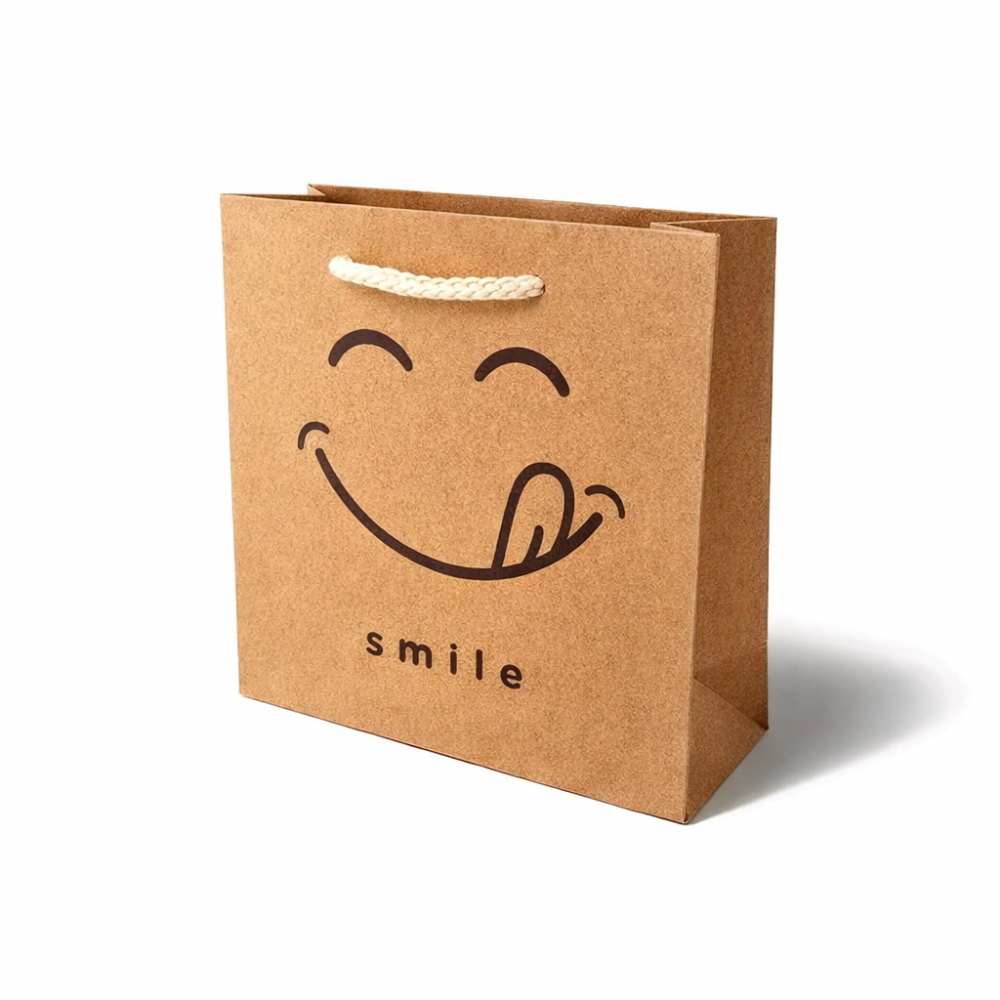 12 petits sacs en papier kraft brun smiley gourmand - 15x6x14.5cm